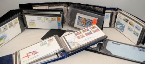 Collection of Guernsey First Day Covers, Air Mail Covers and stamp postcards. Five albums