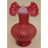 Large Fenton Hobnail glass vase in Cranberry Red 27cm tall.