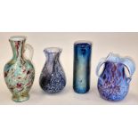 Group of four art glass contemporary vases of various form to include Caithness.