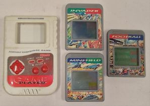 Grandstand Game Player vintage handheld game with three cartridges. Lot has not been tested.