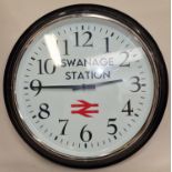 Large round contemporary clock signed for Swanage Station 60cm diameter