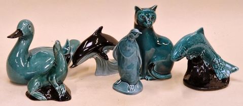 Poole Pottery collection of blue glazed animals (6).