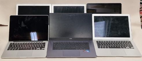 Collection of laptops five of which are Apple macbooks. Units only no chargers. Lot is sold untested