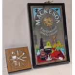 Mackeson vintage advertising clock mirror together with a vintage Metamec electric wall clock (2).