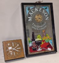 Mackeson vintage advertising clock mirror together with a vintage Metamec electric wall clock (2).