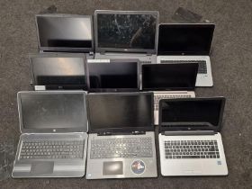 Collection of laptops to include HP, Lenovo, Dell and others. Units only no chargers. Lot is sold