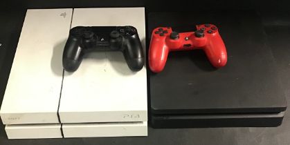 2 X SONY PLAYSTATION CONSOLES. Here we have a couple of Play Station 4 consoles with 2 hand held