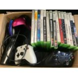 XBOX WITH GAMES AND CONTROLLERS. This box contains one gaming unit along with a Kinect - Power