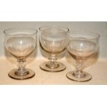 3 x Victorian large hand blown wine goblets, similar but not matching. 13cms tall