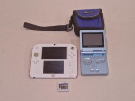 Nintendo Game Boy Advance SP console with carry case together with a Nintendo 2DS console and one