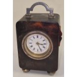 Antique quality HA & Co. Tortoiseshell and silver carriage clock. Hallmarks to the handle and