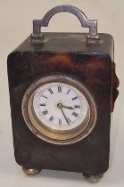 Antique quality HA & Co. Tortoiseshell and silver carriage clock. Hallmarks to the handle and