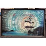 Mid 20th Century framed oil on board painting of a sailing ship on the sea. Signed Neil Simone