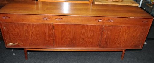 Large mid century teak sideboard by Dalescraft consisting of 3 drawers over 2 door cupboard and drop