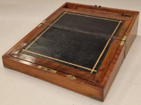 Vintage mahogany writing slope with brass embellishments includes the key 15x35x22cm when closed.