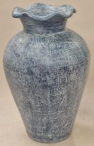 A large bulbous shape pottery vase with pie crust rim 53cm tall.