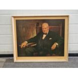 Vintage framed print of Winston Churchill 64x55cm.
