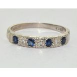 18ct white gold ladies Diamond and Sapphire 1/2 eternity ring size R