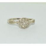 9ct white gold ladies diamond cluster ring size N