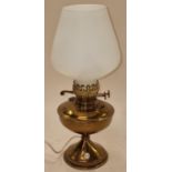 Vintage brass oil lamp with glass shade converted to electric.