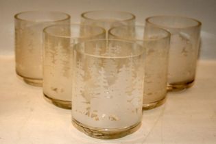 Set of six etched forest tea light holders by Gisela Graham. 12cms tall