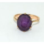 9ct gold ladies Amethyst solitaire ring size M