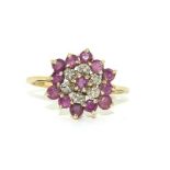 9ct gold ladies antique set Diamond and Ruby cluster ring size P