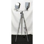 Pair of adjustable lamps on a tripod base. 115cms tall