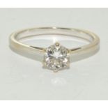 Diamond solitaire 0.66pt set in 18ct white gold ring Size P +