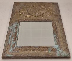 Antique copper embossed wall mirror 53x27cm.