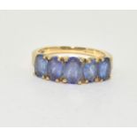 9ct gold ladies 5 stone Amethyst ring size O