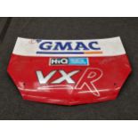 Bonnet cover for a Vauxhall motor racing car signed by the drivers