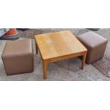 Bistro wooden coffee table with 2 square box pouffe being sold on behalf of RNLI with an option of