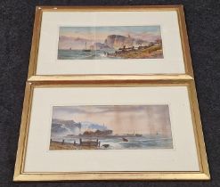 L. Lewis: Framed and glazed pair of Victorian coastal watercolours "Sussex Coast" and "Cornish