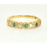 Emerald/Diamond 18ct gold ring Size O boxed.