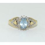 9ct gold ladies Diamond and spinel ring size M