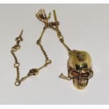 Brass Albert style watch chain with scull attachment