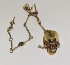 Brass Albert style watch chain with scull attachment