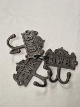 3 x double GWR robe hooks (155).