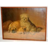 Horatio H Couldery (1832-1918) framed and glazed picture depicting three dogs. Frame size 39cms x