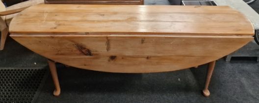 Victorian Wake Table in pitch pine construction with turned pad supports and 7" plank construction