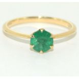 Emerald solitaire approx 0.75points, 9ct gold ring Size P