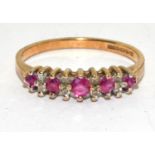 9ct Gold Ruby & Diamond Ring. Size O