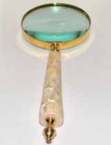 Large brass and MOP magnifying glass