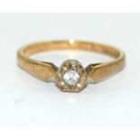 9ct Gold Ladies Diamond Solitaire Ring. Size L