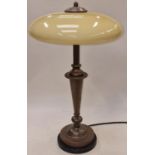 A contemporary stylish bronzed coloured table lamp with opaline glass shade approx 60cm tall.