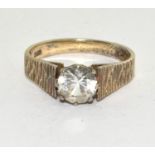 Platinum Bark Effect Solitaire Ring. Size N