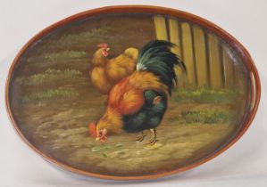 A wooden serving tray with painted decoration 47x33cm.