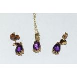9ct gold Vintage Amethyst necklace and match earrings suite