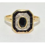 9ct gold ladies art Deco design Sapphire and Diamond ring size S